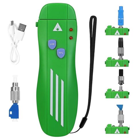 محدد موقع الأخطاء البصرية من الألياف القابلة لإعادة الشحن مع مجموعة محول FC/LC، قلم ضوء أحمر VFL متوافق مع واجهة SC/FC/ST/LC ضوء LED مدمج لصيانة هندسة الاتصالات السلكية واللاسلكية CATV in Kuwait