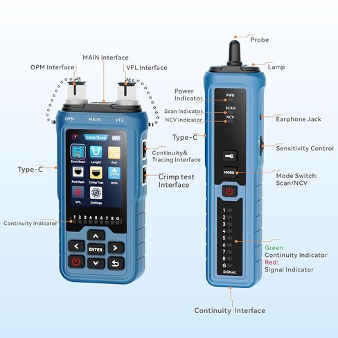 Network Cable Tester 8-in-1, RJ45 Ethernet Cable Tester with OPM,VFL,PoE, Cable Length Test, Port Flashing, Cat5 Cat6 Cat7 Fiber Tester & Wire Tracer, Network Testing Tool in Saudi Arabia