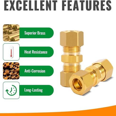 6-حزمة 3/8 بوصة تركيبات أنابيب ضغط النحاس 3/8 "× 3/8" OD ضغط الاتحاد محول اقتران مستقيم مع شريط عزل in Kuwait
