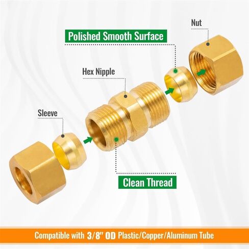 6-حزمة 3/8 بوصة تركيبات أنابيب ضغط النحاس 3/8 "× 3/8" OD ضغط الاتحاد محول اقتران مستقيم مع شريط عزل in Kuwait