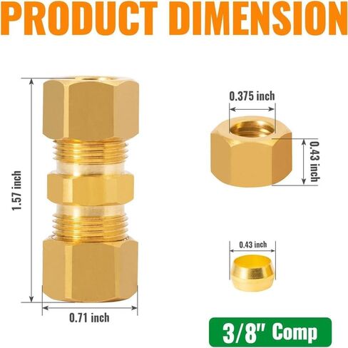 6-حزمة 3/8 بوصة تركيبات أنابيب ضغط النحاس 3/8 "× 3/8" OD ضغط الاتحاد محول اقتران مستقيم مع شريط عزل in Kuwait