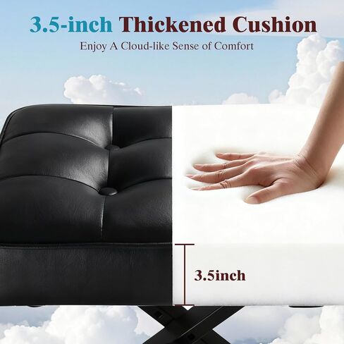 مقعد لوحة مفاتيح بيانو قابل للتعديل - مقعد لوحة مفاتيح قابل للطي مع أقدام مضادة للانزلاق، ارتفاع 3 مستويات مناسب للبالغين والأطفال، تصميم أزرار كلاسيكي، وسادة جلدية PU ممتازة، مقعد بيانو محمول (أسود) in Kuwait