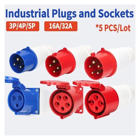 5Pcs Industrial Plug and Socket Waterproof Connector 3PIN 4PIN 5PIN 16A/32A Waterproof Electrical Connection Wall Mount Socket(16A Connector,1LOT(5 PCS)_4PIN) in Saudi Arabia