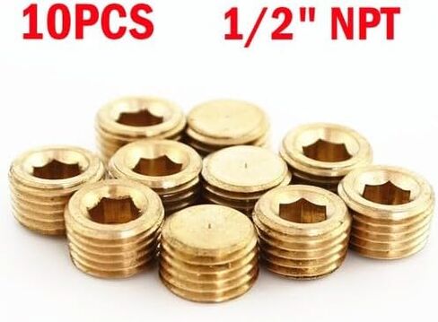 10 عبوات من النحاس 1/2 بوصة NPT ذكر مقابس أنابيب سداسية غاطسة، أغطية رأس المقبس للسباكة والاستخدام الصناعي in Saudi Arabia