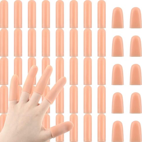 Nuanchu 50 Pcs Gel Finger Cots Silicone Finger Protectors Support Gel Cover Sleeves Gloves Caps, 40 Pieces Long, 10 Pieces Short(Beige) in Saudi Arabia