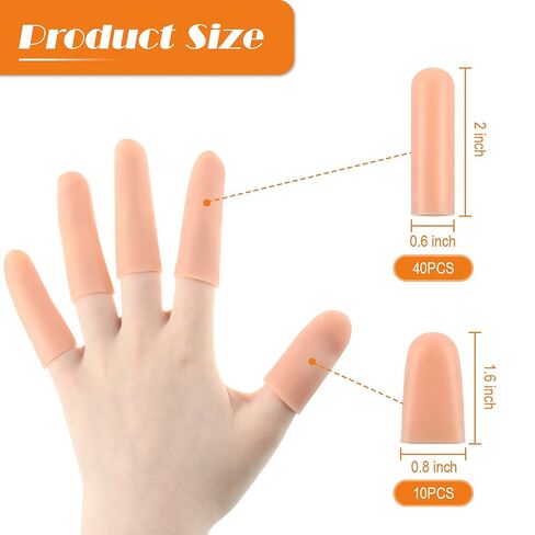Nuanchu 50 Pcs Gel Finger Cots Silicone Finger Protectors Support Gel Cover Sleeves Gloves Caps, 40 Pieces Long, 10 Pieces Short(Beige) in Saudi Arabia