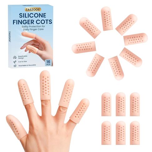 Gel Finger Cots & Finger Protectors – 16 PCS Silicone Finger Sleeves for Fingertip Thumb Protection, Breathable Comfort for Trigger Finger, Arthritis, Blisters & Pain Relief (Beige) in Kuwait