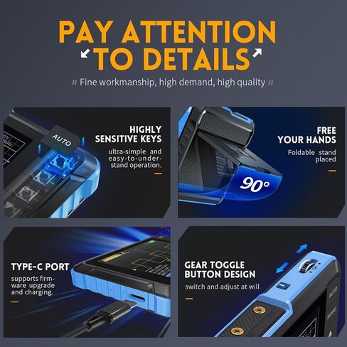 Handheld Oscilloscope, 2 Channels Portable Digital Oscilloscope Multimeter, Professional Automotive Oscilloscope with 1Mhz Bandwidth, 5.0MS s Sampling Rate & 2.8in LCD Display in Kuwait