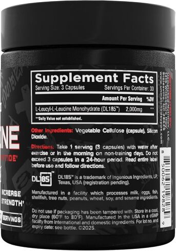 لا مثيل له ديلوسين الأحماض الأمينية الببتيد | تغذيها DL185 | تسريع تخليق البروتين ونمو العضلات والتعافي | 90 كبسولة نباتية، 30 حصة in Kuwait