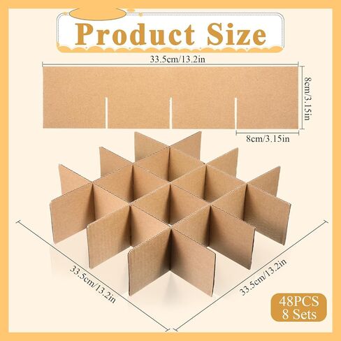 8 مجموعة فواصل صندوق من الورق المقوى لنقل فواصل تعبئة الورق المقوى مقاس 13 × 3 بوصة مجموعة التعبئة الزجاجية لأطباق المطبخ وصينية مقسم لشحن العناصر الصغيرة خفيفة الوزن، 48 قطعة in Kuwait
