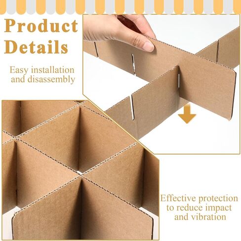 8 مجموعة فواصل صندوق من الورق المقوى لنقل فواصل تعبئة الورق المقوى مقاس 13 × 3 بوصة مجموعة التعبئة الزجاجية لأطباق المطبخ وصينية مقسم لشحن العناصر الصغيرة خفيفة الوزن، 48 قطعة in Kuwait