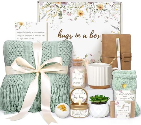 Birthday Gifts for Women, Get Well Soon Self Care Package Box, Sending Hug Baskets Thinking of You Inspirational Gift for New Mom Best Friend Birthday (Ivory) in Saudi Arabia