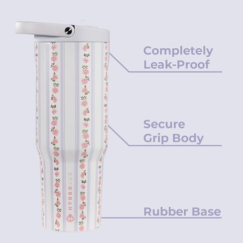 HydroJug Sport - كوب من الفولاذ المقاوم للصدأ مزود بماصة، معزول بالفراغ، زجاجة مياه مقاومة للتسرب سعة 32 أونصة، تصميم مريح، قابل لإعادة الاستخدام، آمن للاستخدام في غسالة الأطباق، قاعدة مطاطية، متين للصالة الرياضية أو في الهواء الطلق، زهرة الربيع in Kuwait