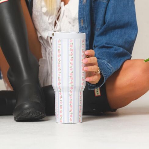 HydroJug Sport - كوب من الفولاذ المقاوم للصدأ مزود بماصة، معزول بالفراغ، زجاجة مياه مقاومة للتسرب سعة 32 أونصة، تصميم مريح، قابل لإعادة الاستخدام، آمن للاستخدام في غسالة الأطباق، قاعدة مطاطية، متين للصالة الرياضية أو في الهواء الطلق، زهرة الربيع in Kuwait