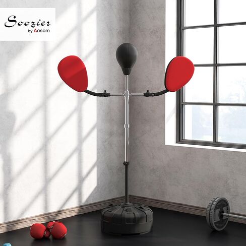 Soozier 3-in-1 Boxing Bag with Stand, Adjustable Height Punching Speed Bag Set with 2 Target Arms, Freestanding Boxing Bag for Training, Exercise, Fitness & Stress Relief, Black in Saudi Arabia