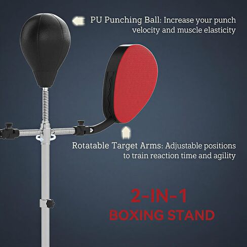 Soozier 3-in-1 Boxing Bag with Stand, Adjustable Height Punching Speed Bag Set with 2 Target Arms, Freestanding Boxing Bag for Training, Exercise, Fitness & Stress Relief, Black in Saudi Arabia