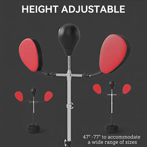 Soozier 3-in-1 Boxing Bag with Stand, Adjustable Height Punching Speed Bag Set with 2 Target Arms, Freestanding Boxing Bag for Training, Exercise, Fitness & Stress Relief, Black in Saudi Arabia
