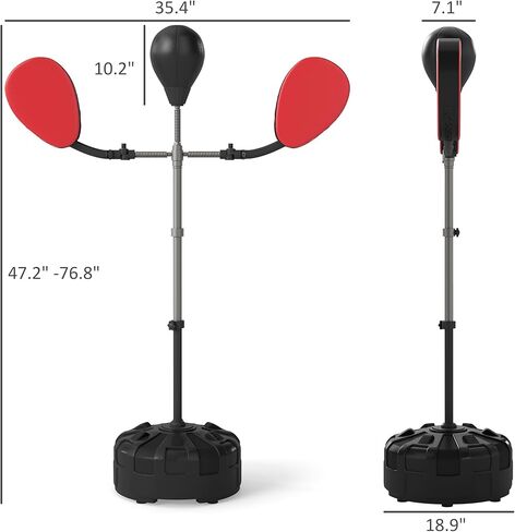 Soozier 3-in-1 Boxing Bag with Stand, Adjustable Height Punching Speed Bag Set with 2 Target Arms, Freestanding Boxing Bag for Training, Exercise, Fitness & Stress Relief, Black in Saudi Arabia
