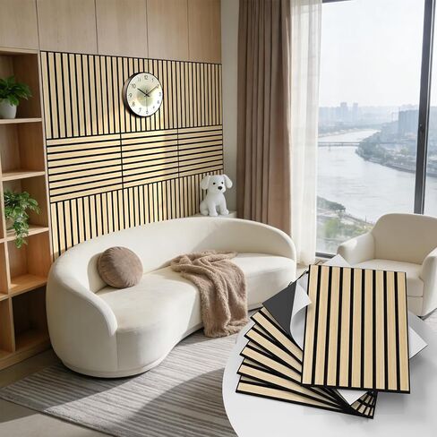 لوحات جدارية خشبية مقشرة وعصا من WADILE مقاس 11.8 بوصة × 15.7 بوصة، لوحات صوتية مزخرفة، لوحات جدارية شرائحية من مادة PVC العازلة للصوت لغرفة المعيشة وغرفة النوم، 8 عبوات in Kuwait