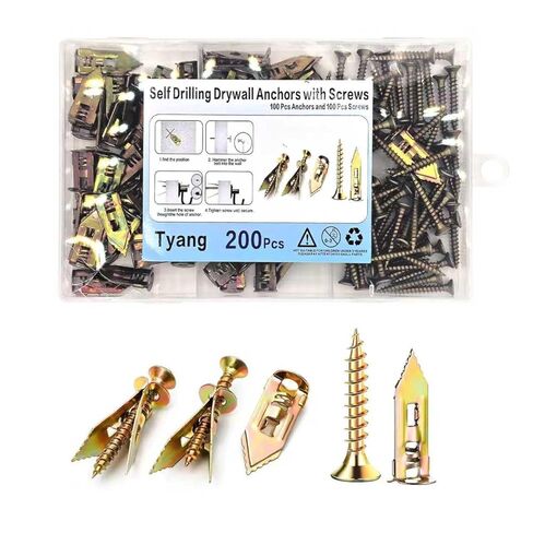 200 PCS Drywall Self Drilling Anchors with Screws Kit,100 PCS Sheetrock Anchors (0.47X1.18inch) and 100 PCS Screws, Eliminating The Need for Drilling or Punching Holes in The Wall. in Saudi Arabia