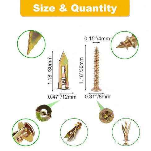 200 PCS Drywall Self Drilling Anchors with Screws Kit,100 PCS Sheetrock Anchors (0.47X1.18inch) and 100 PCS Screws, Eliminating The Need for Drilling or Punching Holes in The Wall. in Saudi Arabia