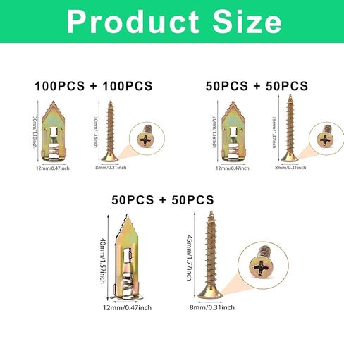 مثبتات الحوائط الجافة ذاتية الحفر - 400 قطعة، مثبتات الحوائط الجافة المصنوعة من الزنك، ومسامير توسيع للحوائط الجافة، مجموعة أدوات تثبيت لولبية شديدة التحمل من 3 أحجام، بدون حفر أو ثقوب في الحائط in Kuwait
