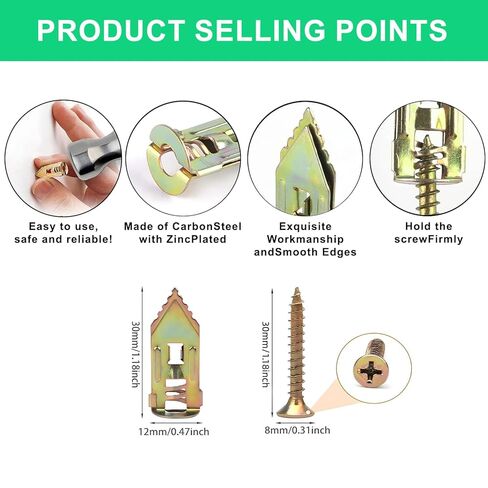 مثبتات الحوائط الجافة ذاتية الحفر - 400 قطعة، مثبتات الحوائط الجافة المصنوعة من الزنك، ومسامير توسيع للحوائط الجافة، مجموعة أدوات تثبيت لولبية شديدة التحمل من 3 أحجام، بدون حفر أو ثقوب في الحائط in Kuwait