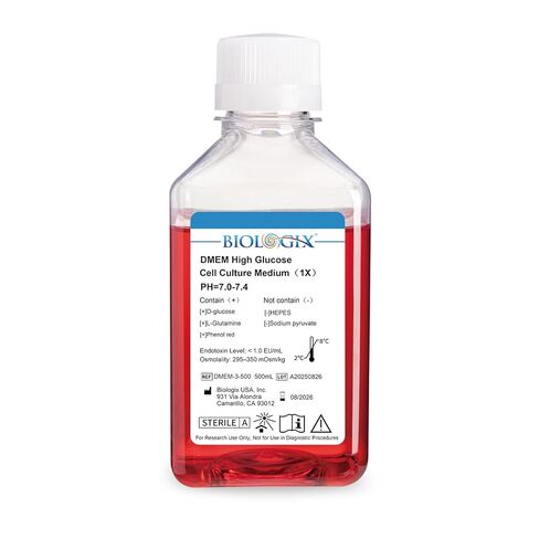 DMEM Culture Media (1x) with L-Glutamine, High Glucose, DMEM Medium Without HEPES and Sodium Pyruvate, 0.1μm Filtration, Laboratory-Grade Cell Culture Solution, 500mL/Bottle, 10 Bottles in Saudi Arabia