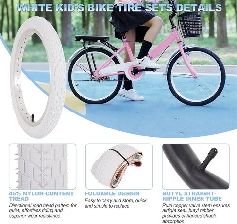 2 Sets 18 Inch Kids Bike Tire White Color, 18x2.125 Street Bike Tire and Tube Straight Stem Compatible with BMX Joystar Balance Bike Road Bicycle Folding Bike in Saudi Arabia