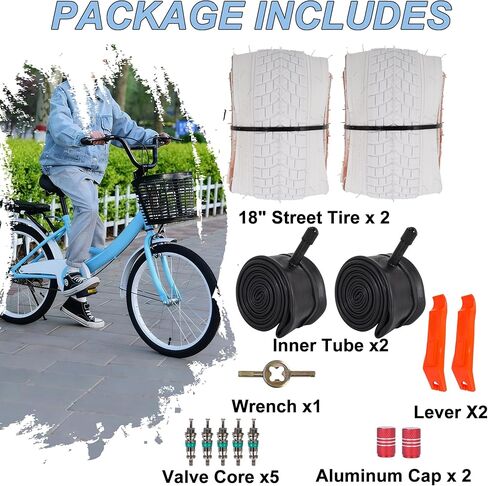 2 Sets 18 Inch Kids Bike Tire White Color, 18x2.125 Street Bike Tire and Tube Straight Stem Compatible with BMX Joystar Balance Bike Road Bicycle Folding Bike in Saudi Arabia