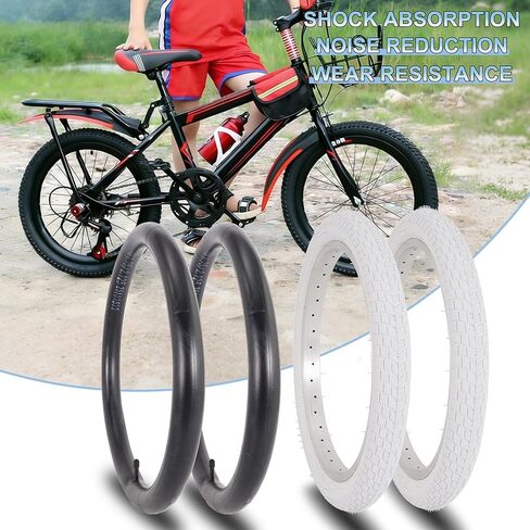 2 Sets 18 Inch Kids Bike Tire White Color, 18x2.125 Street Bike Tire and Tube Straight Stem Compatible with BMX Joystar Balance Bike Road Bicycle Folding Bike in Saudi Arabia