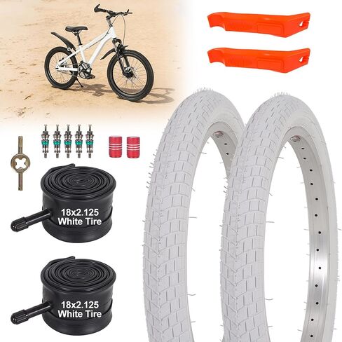 2 Sets 18 Inch Kids Bike Tire White Color, 18x2.125 Street Bike Tire and Tube Straight Stem Compatible with BMX Joystar Balance Bike Road Bicycle Folding Bike in Saudi Arabia