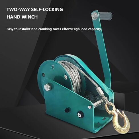 ونش كرنك، ونش مقطورة قارب بسقاطة ثنائي الاتجاه، ونش يدوي عالي التحمل بسعة 1100 كجم/2400 رطل مع حبل سلكي بطول 20 متر/65.6 قدم وخطافات معدنية للمقطورات in Kuwait