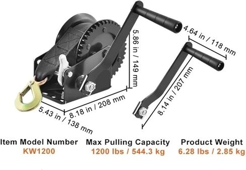 ونش كرنك يدوي، ونش يدوي، ونش مقطورة قارب، حبل كرنك عالي التحمل مع حزام بوليستر بطول 23 قدمًا وسقاطة ثنائية الاتجاه، ونش كرنك يعمل يدويًا، للمقطورة والقارب، 2000 رطل-1 in Kuwait