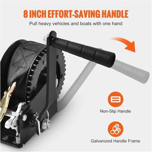 ونش كرنك يدوي، ونش يدوي، ونش مقطورة قارب، حبل كرنك عالي التحمل مع حزام بوليستر بطول 23 قدمًا وسقاطة ثنائية الاتجاه، ونش كرنك يعمل يدويًا، للمقطورة والقارب، 2000 رطل-1 in Kuwait