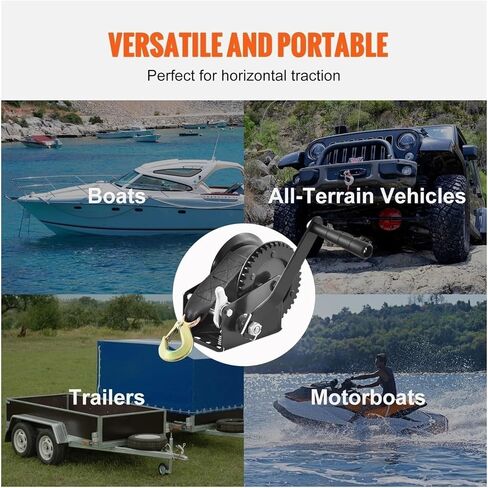 ونش كرنك يدوي، ونش يدوي، ونش مقطورة قارب، حبل كرنك عالي التحمل مع حزام بوليستر بطول 23 قدمًا وسقاطة ثنائية الاتجاه، ونش كرنك يعمل يدويًا، للمقطورة والقارب، 2000 رطل-1 in Kuwait