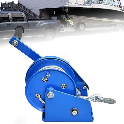 Heavy Duty Hand Winch for Boat Trailers, 1200/1800/2600lbs 2-Way Ratchet 4:1/8:1 Gear Trailer Winch for Towing Pulling Trailer Truck RV ATV Jet Ski Winch, Blue-1200LBS/20M in Saudi Arabia