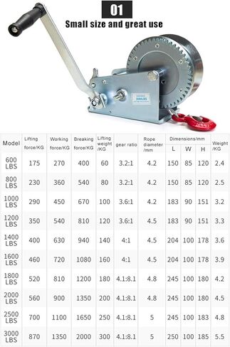Heavy Duty Hand Winch Boat Trailer Winch Strap, Heavy Duty Manual Crank Winch, Marine Two-Way self-Locking Winch Handle Crank Towing Winch for Boat Trailer Truck in Saudi Arabia