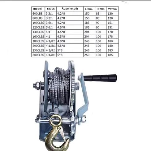 ونش القارب عالي التحمل من الفولاذ 3000 رطل، ونش يدوي مع خطاف، ونش كرنك بسقاطة في اتجاهين لسيارات الدفع الرباعي، ATV، ونش يدوي مع حبل سلكي بطول 26 قدم in Kuwait