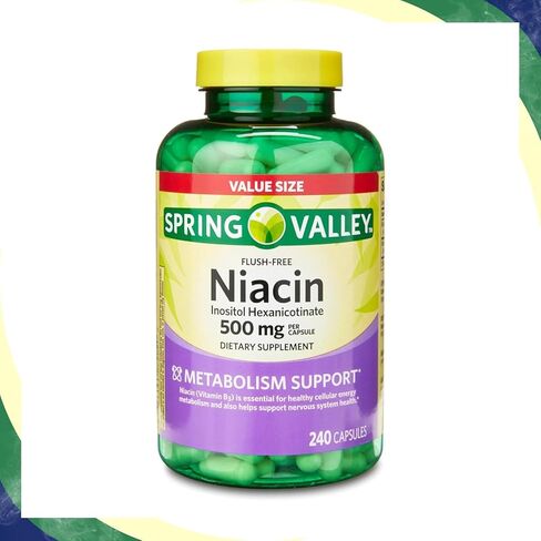 كبسولات فيتامين ب3 نياسين 500 مجم خالية من الغسل، مكمل غذائي 240 قرصًا (عبوة من قطعة واحدة) in Kuwait