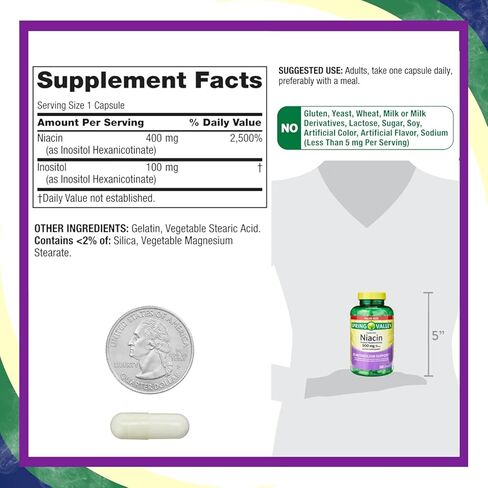 كبسولات فيتامين ب3 نياسين 500 مجم خالية من الغسل، مكمل غذائي 240 قرصًا (عبوة من قطعة واحدة) in Kuwait