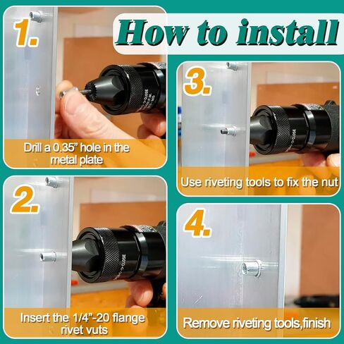 100 قطعة 1/4-20 صواميل برشام، 1/4-20 UNC صواميل شفة ألومنيوم، جسم مخرش برأس مسطح صامولة إدراج ملولبة للمنزل والصناعة والبناء in Kuwait