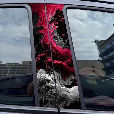 1 Pair Car Doors Livery Pillar Decal Sticker Wrap Pink&Grey Cloud Print Vinyl B-Pillar Trim Protective Film for Car DIY in Kuwait