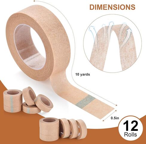 Medical Paper Tape 12 Rolls,Nose Tapes,Surgical Tape, Breathable for Sensitive Skin Wound Dressing Tape,0.5 inch x 10 Yards,First Aid Bandage,Earring,Face,Wound Care in Kuwait