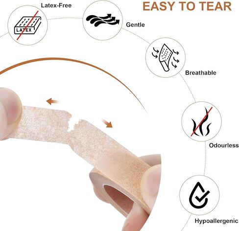 Medical Paper Tape 12 Rolls,Nose Tapes,Surgical Tape, Breathable for Sensitive Skin Wound Dressing Tape,0.5 inch x 10 Yards,First Aid Bandage,Earring,Face,Wound Care in Kuwait