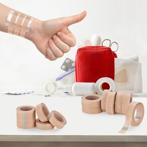 Medical Paper Tape 12 Rolls,Nose Tapes,Surgical Tape, Breathable for Sensitive Skin Wound Dressing Tape,0.5 inch x 10 Yards,First Aid Bandage,Earring,Face,Wound Care in Kuwait