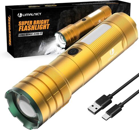 Rechargeable Flashlights High Lumens 10000 Long Lasting, 4 Modes with Side COB Light, Super Bright LED Flashlight USB C Input & Output, Powerful Strong Flash Light for Hiking Camping in Saudi Arabia