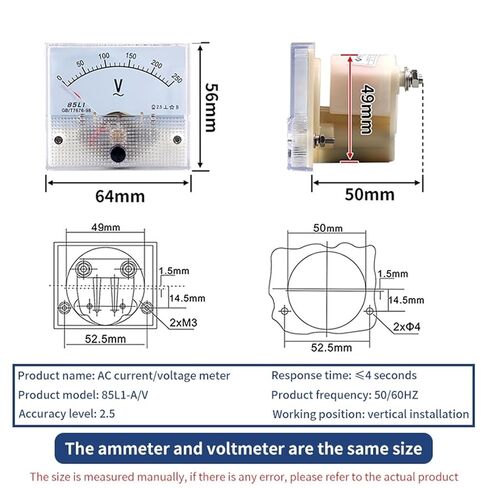 85L1-V Analog AC Voltmeter 0-250V 300V 450V 500V Panel-Mounted Pointer Voltage Meter 1Pcs(0-250V) in Saudi Arabia