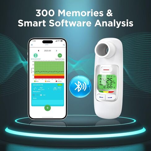 Nascool Upgraded Digital Peak Flow Meter FEV1 PEF for Asthma Adult, Kids w/Green LCD Display, Home Spirometer Testing Device with Bluetooth APP for Children in Kuwait