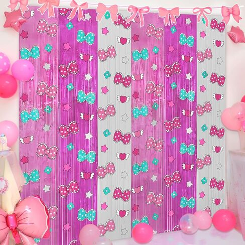 4 حزم الستارة الوردية Foil Fringe مع 1pcs Gold Star Garland ، زخارف الحفلات القزحي in Kuwait